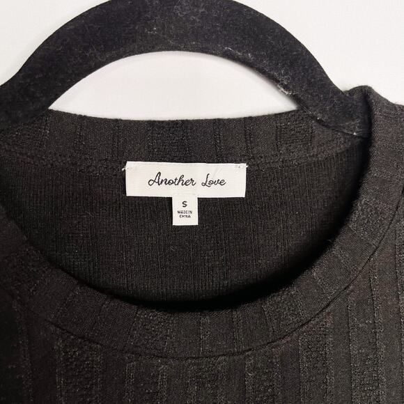 Another Love Small S Black Elvina Ruffle Long Sleeve Top Crew Neck Ribbed Fitted - Picture 4 of 10
